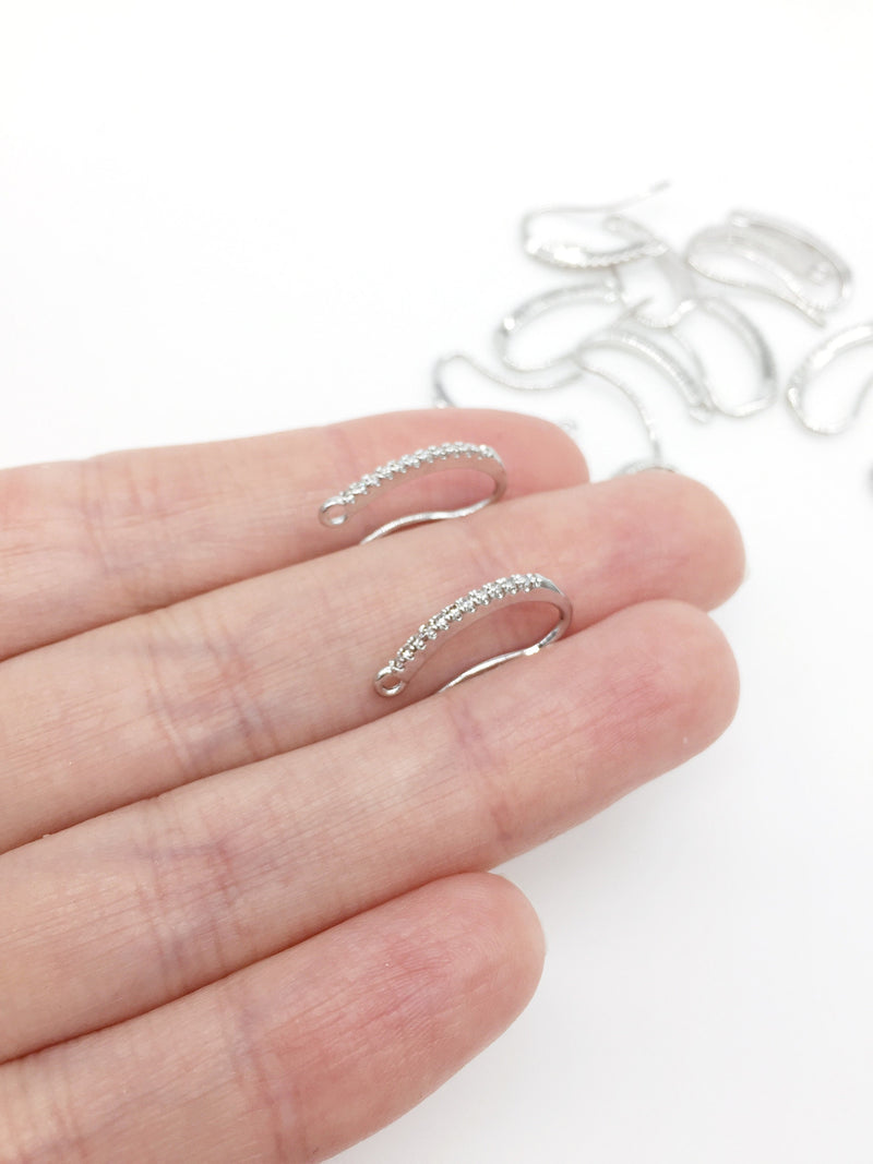 1 pair x Slim Rhodium Plated Micro Pave Cubic Zirconia Bar Earring Hooks (1205R)