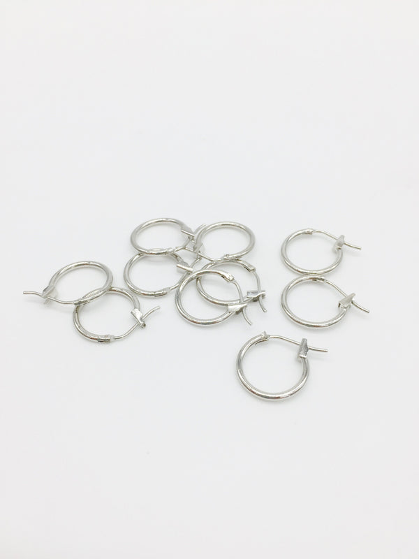 2 pairs x Rhodium Creole Earring Hoops, 14mm (1169)