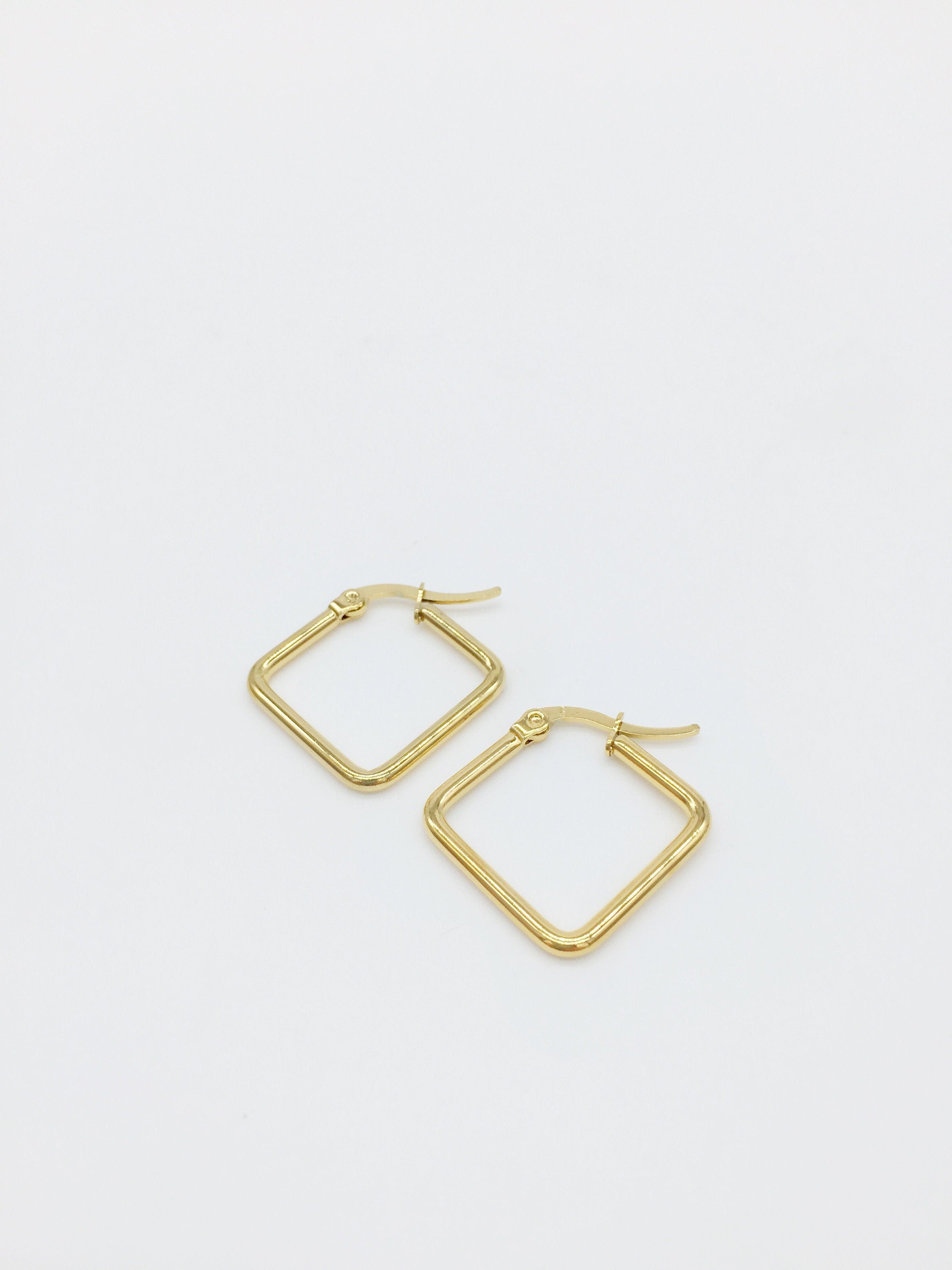 1 pair x Gold Plated Tubular Rhombus Creole Earring Blanks, 18x24mm (1738)