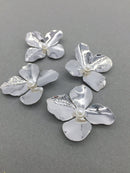 2 x Rhodium Plated Flower Cabochons with Pearl Centre, 43x40mm (3226)