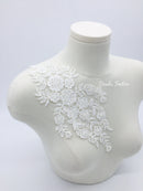 Ivory Beaded Flowers Lace Applique, 30.5x14cm