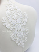 Ivory Beaded Flowers Lace Applique, 30.5x14cm