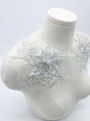 1 pair x Heavy Beaded White Lace Patch, 21x14.5cm