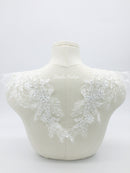 Large Mirrored Pair Flower Lace Applique, Ivory Embroidery Lace Patch