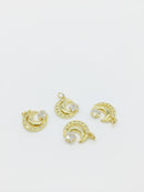 1 x 18K Gold Plated Moon and Star Pendant with Cubic Zirconia, 17x15mm (3267)