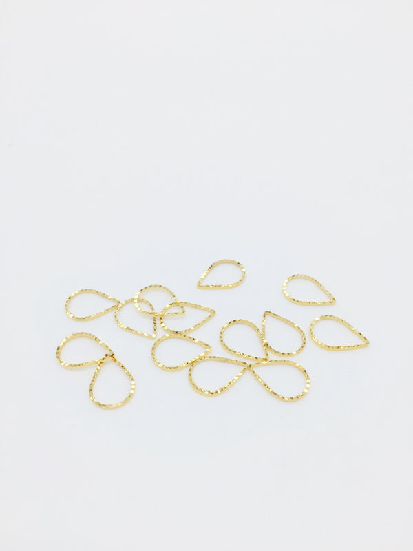 12 x 24K Gold Plated Textured Teardrop Connectors, 13x9mm Teardrop Links (3320)