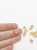 1 x 18K Gold Plated Pink Cubic Zirconia Heart Charm, 9.5x7mm (3319)