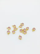 1 x 18K Gold Plated Pink Cubic Zirconia Heart Charm, 9.5x7mm (3319)