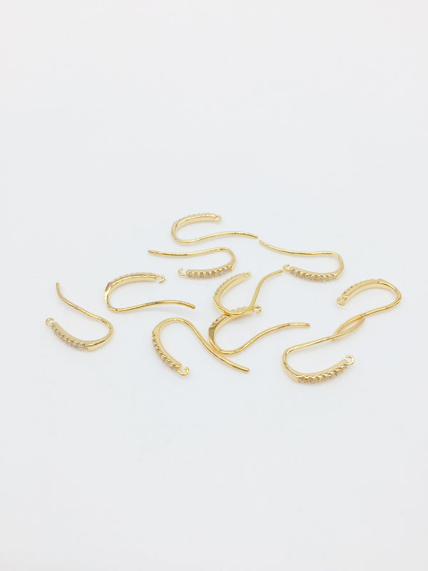 1 pair x 18K Gold Cubic Zirconia Earring Hooks 22x10mm (3308)