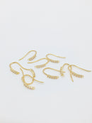 1 pair x 18K Gold Plated Cubic Zirconia Bar Earring Hooks with Loops (3309)