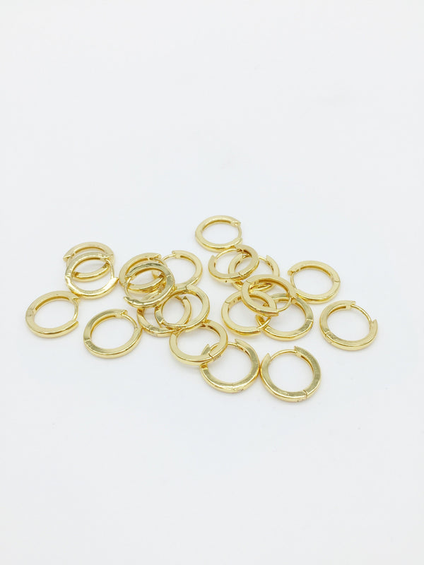 1 pair x 18K Gold Huggie Hoop Earring Blanks, 14mm (1207)