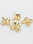 2 x Gold Metal Flowers With Textured Petals, 43x40mm (3225)