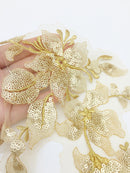 Gold Floral Lace Patch, 29x15cm Flower Lace Applique with Sequins