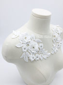 1 pair x Beaded 3D Flower White Guipure Lace Appliques, 22.5x12cm