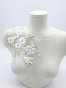 Mirrored Pair Embroidered Gold Flower Lace Applique, 26x15cm