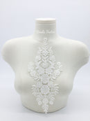 Ivory Beaded Flowers Lace Applique, 30.5x14cm