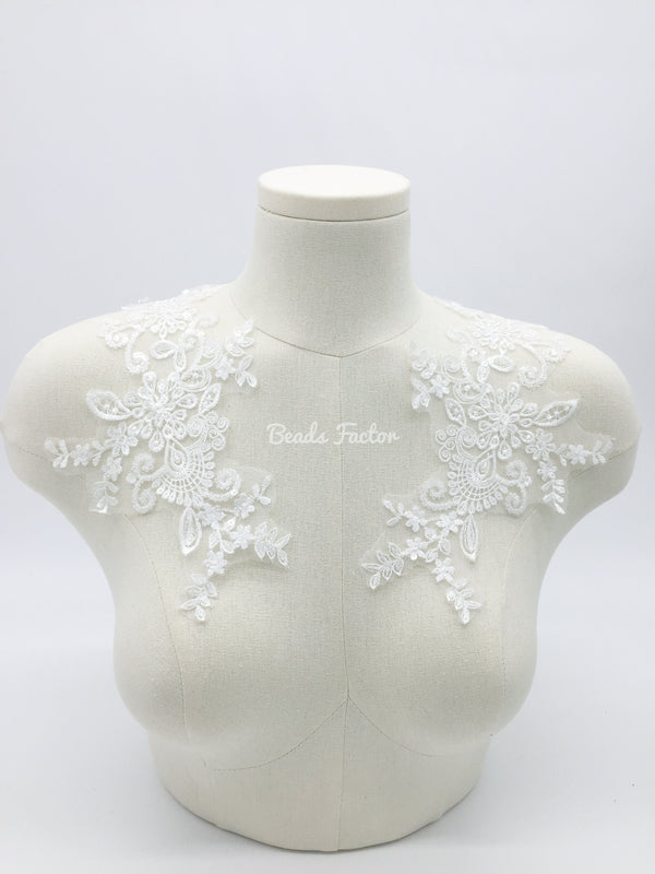 1 pair x Flower Lace Appliques, 21x13cm White Embroidery Lace Patch