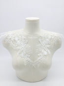 Large Mirrored Pair Flower Lace Applique, Ivory Embroidery Lace Patch