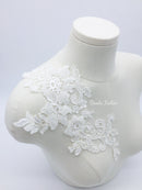 1 pair x Luxury Beaded Ivory Floral Lace Applique, 30x15cm