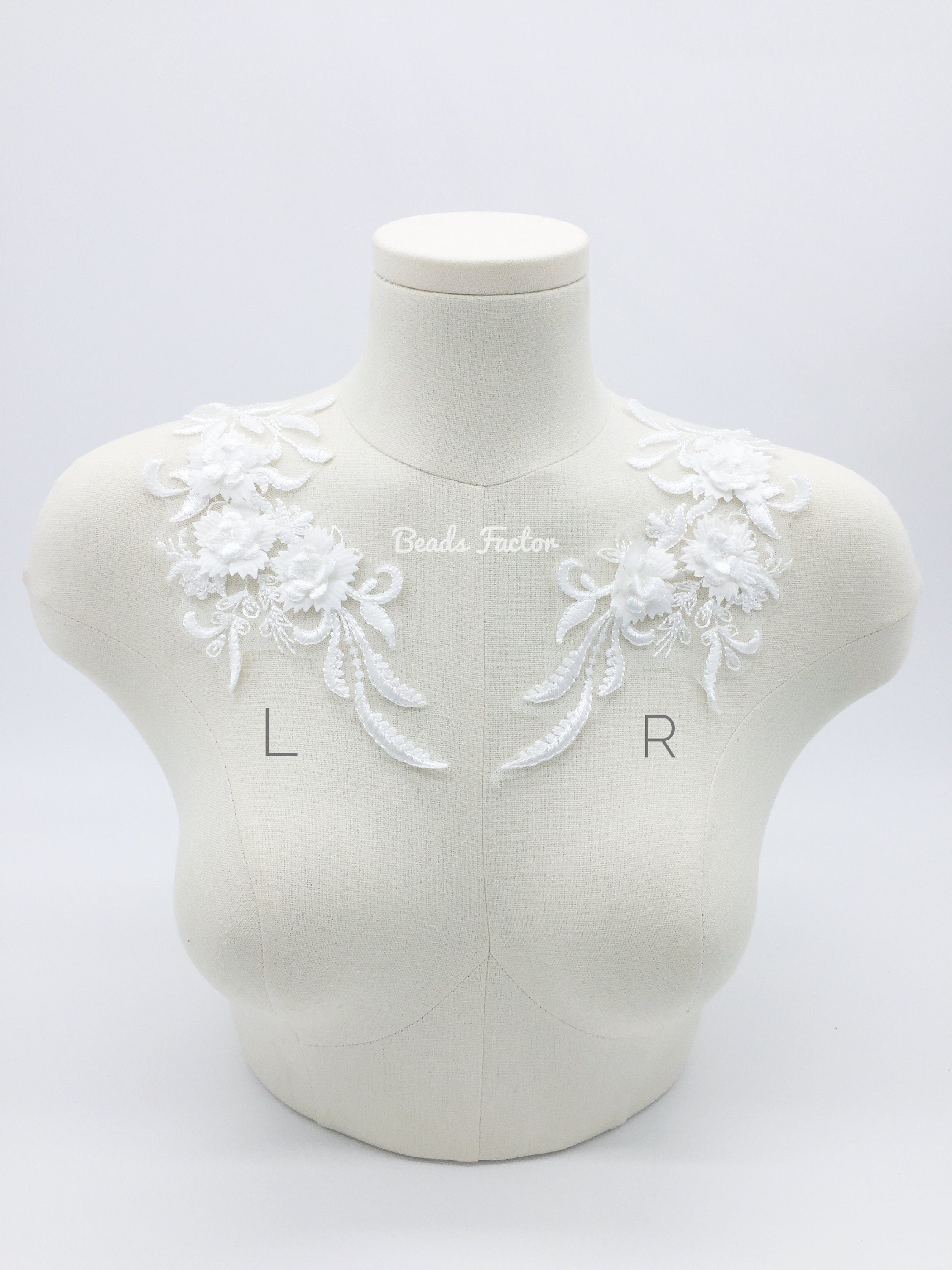 1 pair x 3D Flower White Lace Applique, 21x10cm