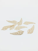 8 x Gold Plated Filigree Wing Charms, 32x13mm Etched Metal Wing Pendants (3300)