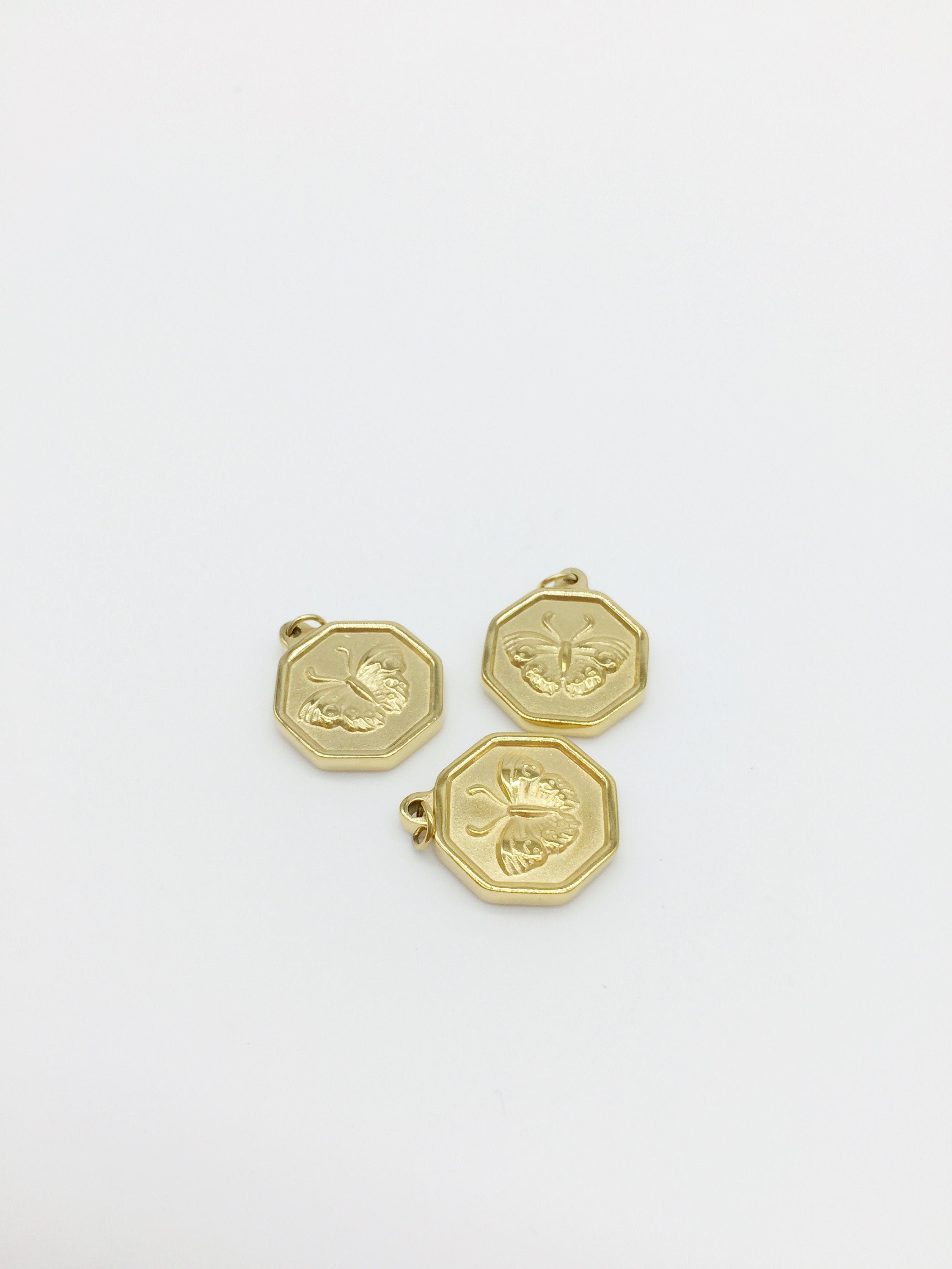 1 x Gold Plated Hexagon Butterfly Charm, 18x15mm (3272)