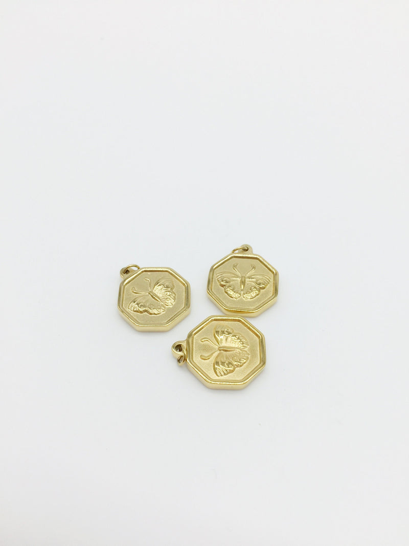 1 x Gold Plated Hexagon Butterfly Charm, 18x15mm (3272)