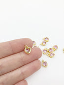 1 x 18K Gold Plated Pink Cubic Zirconia Heart Charm, 9.5x7mm (3319)