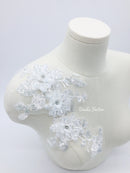 1 pair x White Beaded Lace Applique, 31x16cm Flower Lace Patch
