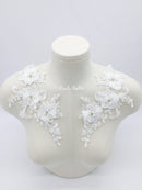 1 pair x 3D Flower Lace Applique, 25x13mm Off White Embroidery Lace Patch