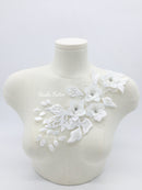 3D Flower White Embroidery Lace Applique, Embroidered Flowers Lace Patch