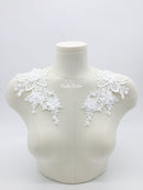 1 pair x White Flower Lace Appliques, 21x12cm Mirrored Pair 3D Flower Lace Patch