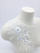 White Embroidery Lace Applique, 3D Embroidered Flowers Lace Patch