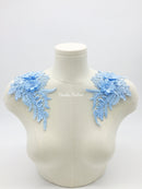 1 pair x Light Blue Beaded Guipure Lace Applique