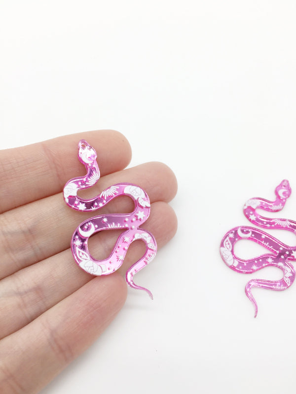 2 x Pink Acrylic Celestial Snake Charms, 49x27mm (2417)