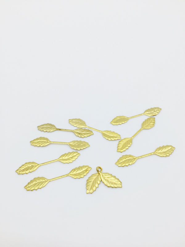 10 x Raw Brass Double Leaf Stamping Blanks, 34x7mm (2854)