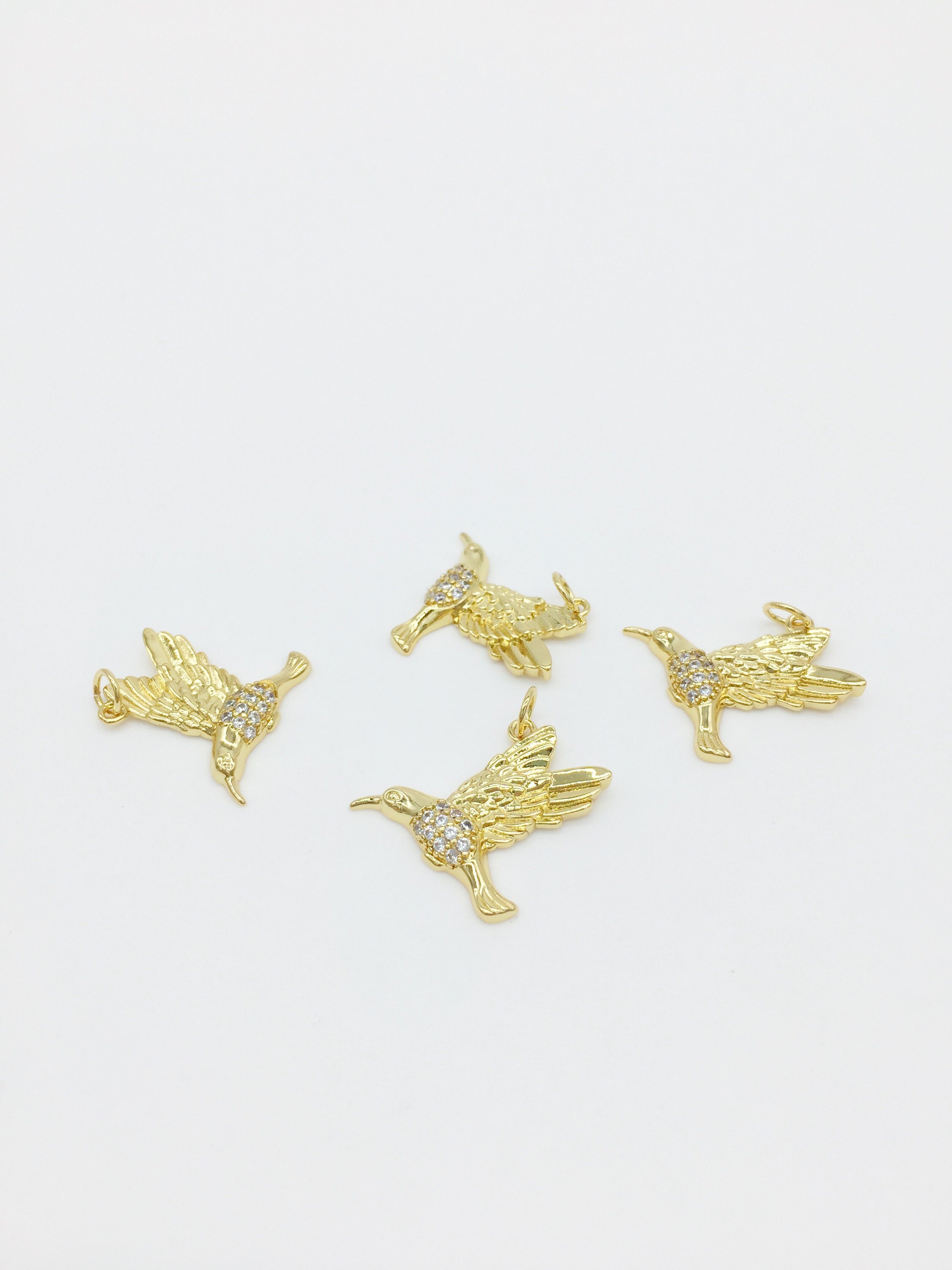 1 x 18K Gold Plated Micro Pave CZ Hummingbird Pendant, 24x18mm (3285)