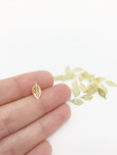 10 x Tiny Gold Plated Filigree Leaf Pendants, 11.5x5.5mm (2820)