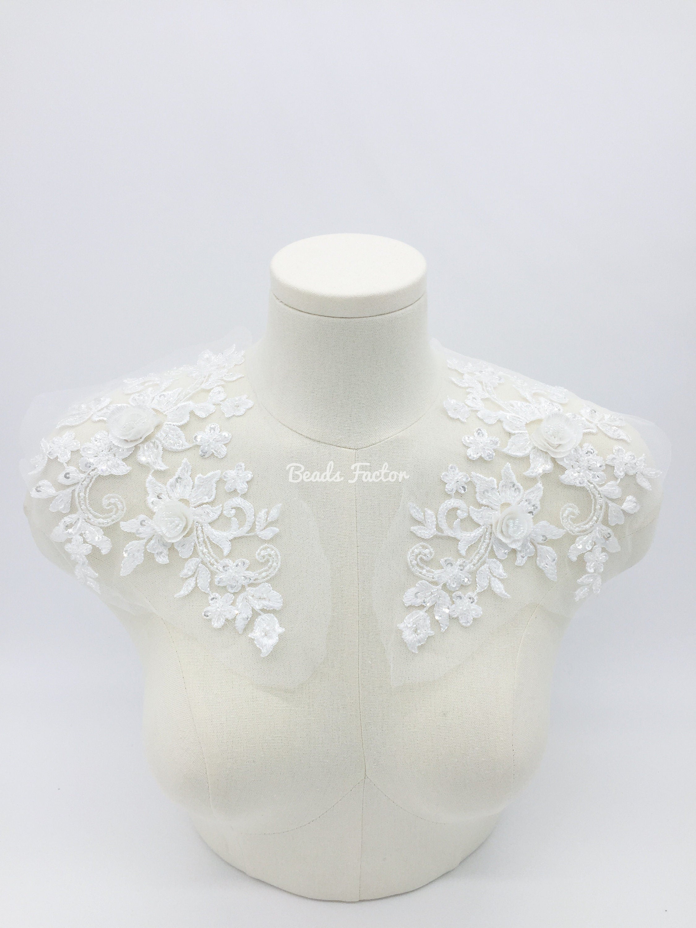 1 pair x Luxury Beaded Floral Lace Applique, 22x15cm