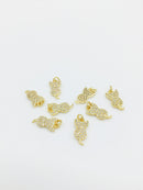1 x 18K Gold Plated Micro Pave Cubic Zirconia Cat Charms, 14x7mm (3290)