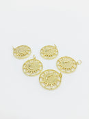 1 x 14K Gold Plated Sun and Moon Round Pendant, 24x22mm (2866)