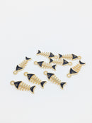 10 x Gold Fishbone Charms with Enamel, 24x8.5mm (2557)