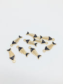 10 x Gold Fishbone Charms with Enamel, 24x8.5mm (2557)