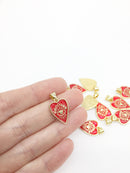 1 x 18K Gold Plated Red Enamel Heart Pendant with Evil Eye, 19x13mm (2559R)