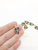 1 x 18K Gold Plated Black Enamel Heart Pendant with Evil Eye, 19x13mm (2559B)