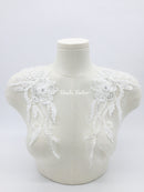 1 pair x White Beaded Lace Applique, 32x12mm 3D Flower Lace Patch