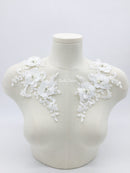 1 pair x 3D Flower Lace Applique, 25x13mm Off White Embroidery Lace Patch