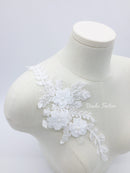1 pair x 3D Flower Embroidery Lace Applique, 30x12.5cm Floral Corded Lace Patch