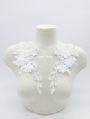 1 pair x 3D Flower Embroidery Lace Applique, 30x12.5cm Floral Corded Lace Patch