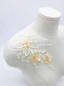 1 pair x Champagne Flower Lace Appliques, 3D Floral Lace Patch